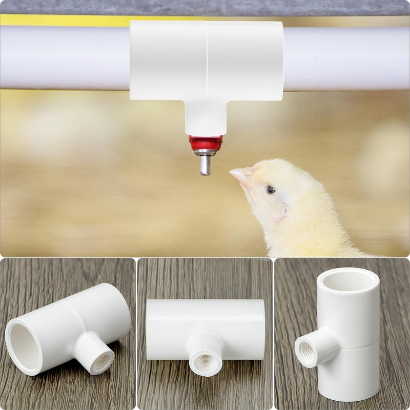 QWORK Chicken Waterer PVC Tee Fittings, 20 Pack PVC Pipe