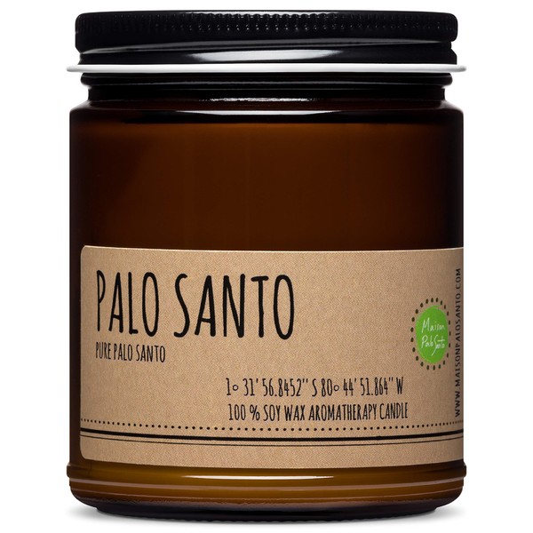 Maison Palo Santo Raw Genuine Palo Santo Essential Oil from Ecuador Aromatherapy Candle 9oz Handcrafted in USA with Natural Soy Wax for Purification & Cleansing Free Palo Santo Stick Included