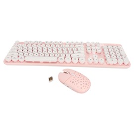 Wireless Keyboard and Mouse Combo Pure Color Retro 2.4G Wireless Keyboard Mouse with Round Keycaps And Numeric Keypad Pink Board