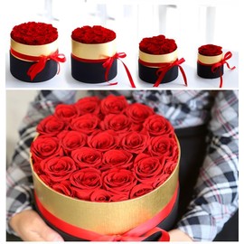 Teiulon Preserved Flowers in Suede Box, 7Pcs Eternal Roses, Fresh Forever Roses, Birthday Gifts for Women, Wife, Her, Mother's Day, Valentine's Day, Red
