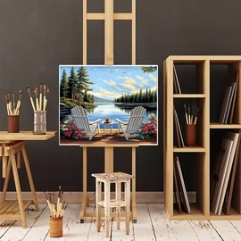 Natuyalo Paint by Numbers Kit for Adults - Lakeside Landscape Adult DIY Acrylic Painting on Canvas Suitable for Beginners Art Crafts Without Framed (16x20 Inch)