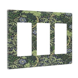 Xuejiaku Light Switch Cover William Morris Vintage Floral Green Plant Leaf 3 Gang Wall Plate Triple Light Switch Plate Rocker GFCI Outlet Covers Decorative Receptacle Cover for Bathroom Home Decor