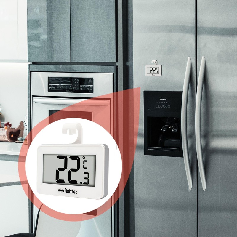 FISHTEC Electronic Refrigerator Thermometer - Triple Hanging System: Hook, Holder,