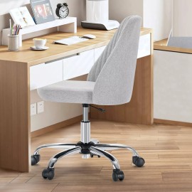 OLIXIS Armless Office Chair Cute Fabric Adjustable Swivel Wheel Desk Chairs For Home  - Gray