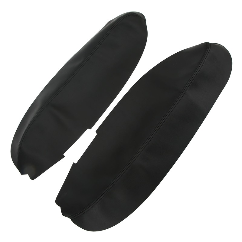 2pcs Front Door Panel Armrest Cover Black Artificial Leather Replacement