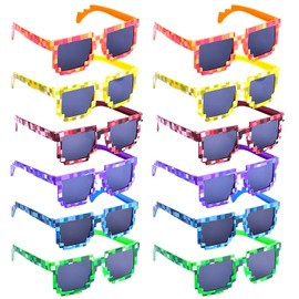 KINBOM 12 Pairs Mosaic Party Glasses, Colored Frame Sunglasses Plastic Sunglasses Kids Adults for Birthday Miners Game Party Favors (6 Colors)