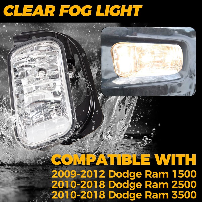 HECASA Fog Lights Lamps Compatible with 2009-2018 Dodge Ram 1500/2500/3500