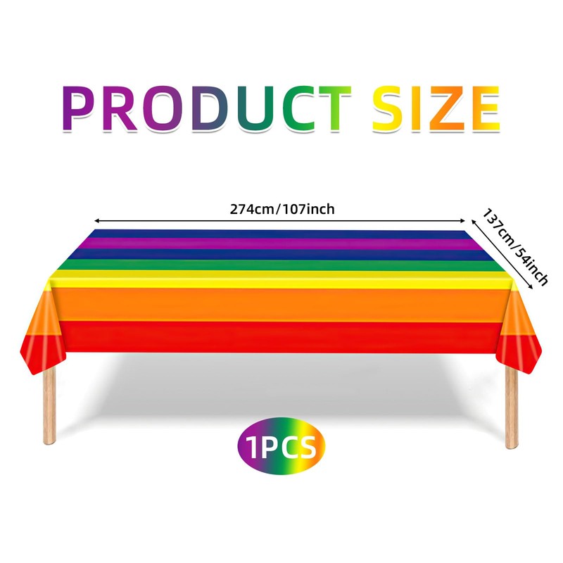 Rainbow Table Cloth, Rainbow Plastic Tablecloth, Disposable Plastic Rectangular Table