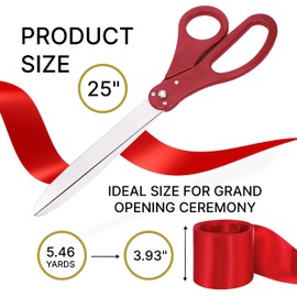 25" Red Giant Ribbon Cutting Scissors with Red Satin Ribbon – Grand Opening Ceremony Kit for Business Events & Inaugurations