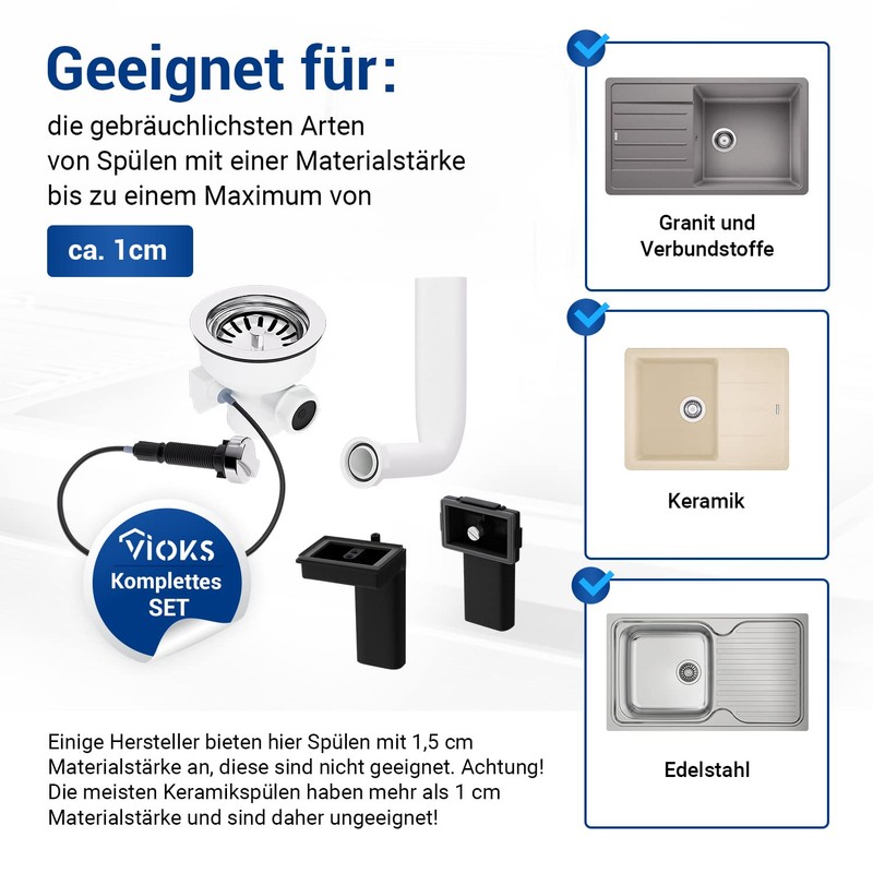 VIOKS Sink Strainer Set Diameter 114 mm with Excenter Valve