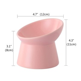 Pink Small Ceramic Raised Cat Bowls, Tilted Elevated Food or Water Bowls , Stress Free, Backflow Prevention, Dishwasher and Microwave Safe, Lead & Cadmium Free