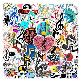 Music Symbols Stickers for Kids Teens Adults, Yiwuzxmy 60 PCS Music Decals for Laptops, Cartoon Vinyl Musical Note Sticker for Graffiti Phone Guitar Scrapbook Journaling