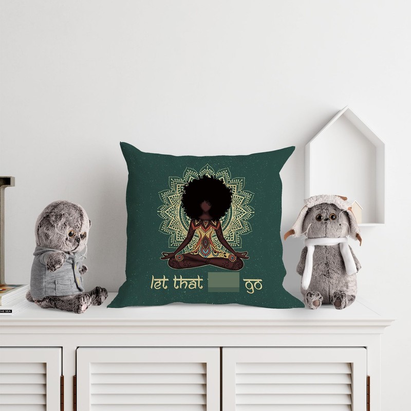 Voatok Bohemia Mandala Black Girl Throw Pillow Case, 18 x