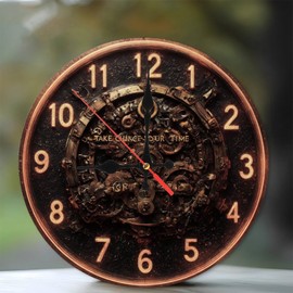 Lancholy 10-Inch Silent Wooden Wall Clock, Vintage Clockwork Steampunk Style Wall Clock Home Decor Silent Non-Ticking Clock, Battery Operated (AA Batteries Not Included), Artistic Home Decor