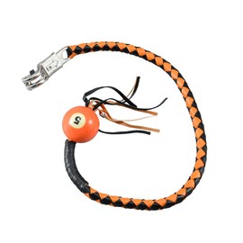 Dream Apparel 36" Leather Motorcycle Get Back Whip for Handlebar Fringed Biker Whip With Pool Ball, Black and Orange