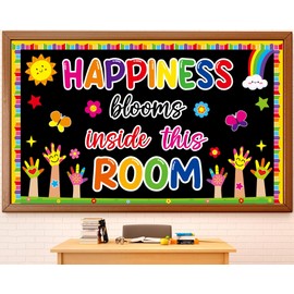 gisgfim Motivational Handprint Bulletin Board Decorations Welcome Back to School Paper Cutouts Happiness Blooms in This Room Classroom Colorful Rainbow Flower Bulletin Board Decor for Chalkboard Wall