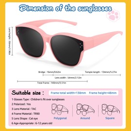 DreamCalf Polarized Kids Sunglasses Fit Over Glasses for Girls Boys Age 6-12 UV400 Protection