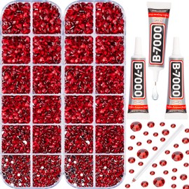 11000Pcs Red 2/3/4/5mm Flatback Rhinestones with Glue for Bedazzling Crafting Clothing Clothes Crafts Shoes Nail Art, Resin Flat Back Gems Crystals Diamonds Gemstones Jewels Stones Kit