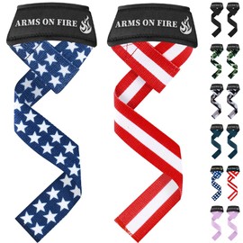 TECEUM Lifting Wrist Straps with Neoprene Padding Support – US Flag – Arms on Fire – Heavy Duty Wrist Workout Straps For Men and Women – Ideal for Powerlifting, Strength Training, Bodybuilding