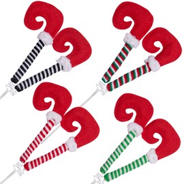 4 PCS Christmas Elf Legs Picks-Elf Feet Tree Ornaments with Fixed Wire-Striped Plush Stuffed Elf Leg Picks for Christmas Tree Party Home Decorations