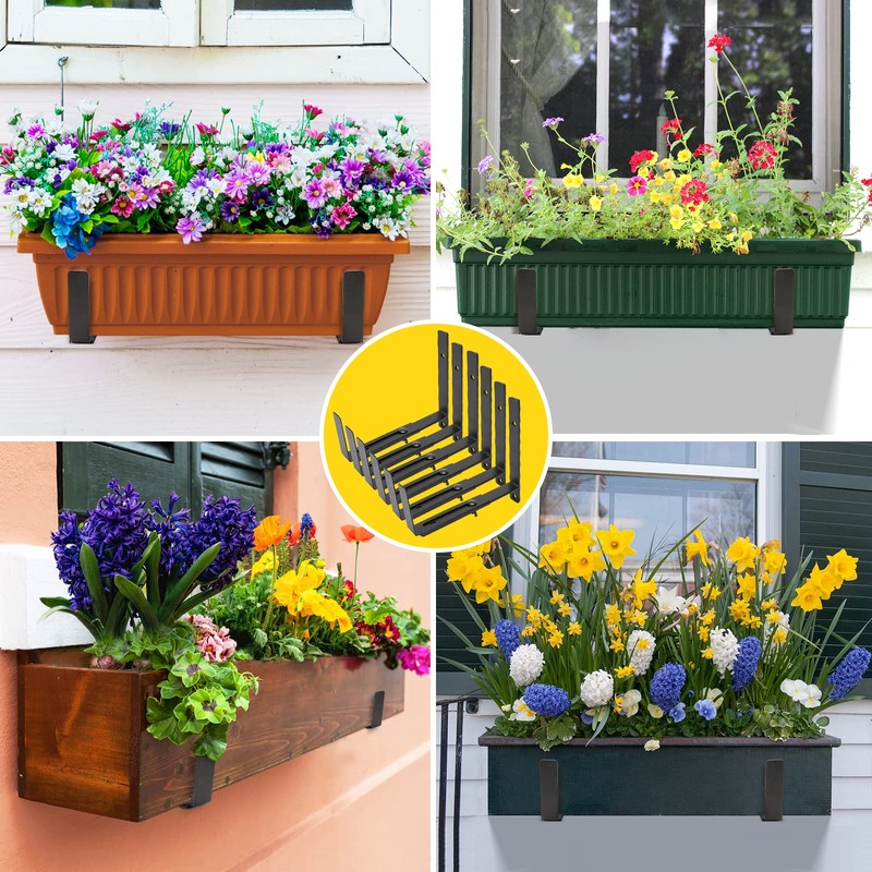 LukLoy Window Planter Box Brackets, 6 Pack Adjustable Heavy Duty