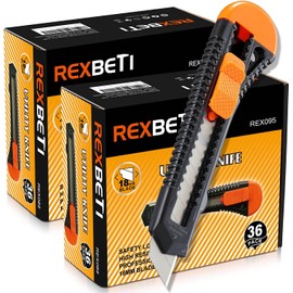 REXBETI Utility Knife, Retractable Box Cutter for Cartons, Cardboard and Boxes, 18mm Wider Razor Sharp Blade, Smooth Mechanism, Perfect for Office and Home use (72 Pack)