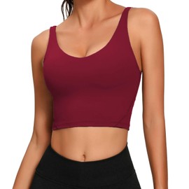 Lemedy Sports Bra Women Long Crop Padded Workout Running Yoga Bra, Burgundy