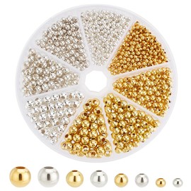 PH PandaHall 1080pcs Smoth Spacer Beads, 3/4/5/6mm Brass Spacer Beads Round Loose Beads Small Craft Beads Ball Beads Seamless Beads for Stackable Bracelet Necklaces Earrings Jewelry DIY Craft Making
