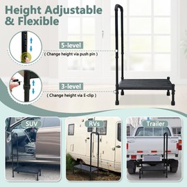 Medical Step Stool with Handle for Elderly, Stepping Stool Bedside Assist Steps for High Beds Adults Seniors, Safety Car SUV Handicap Foot Platform with Handrail, Heavy Duty Adjustable Bed Ladder