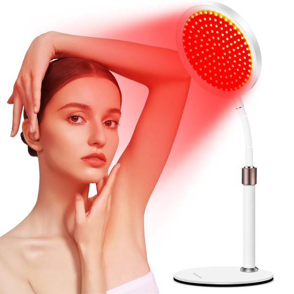 Red Light Lamp with Base, 100 LEDs Red Light Therapy with Timer, 660nm Red Light Lamp & 850nm Infrared Lamp with Gooseneck Adjustment, for Relief of Body Pain