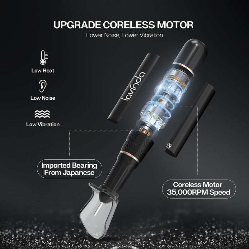 Lavinda Professional Electric Nail Drill Kit, 35000RPM Cordless Portable Machine