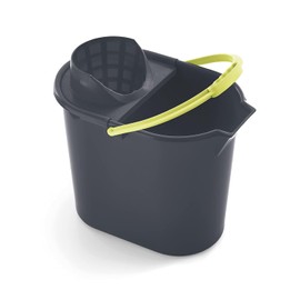 Mery | Oval Bucket with Drainer | Scrub Bucket | Anatomical Handle | Polypropylene | 12 Litres | Grey and Lime | Measurements: 31.5 x 25 x 34 cm