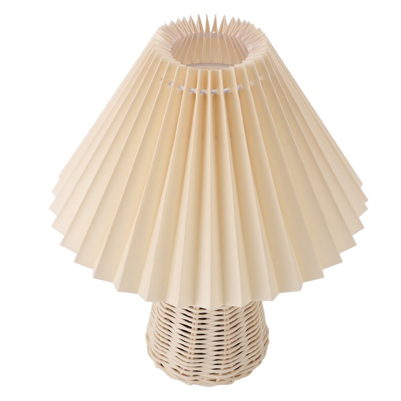 Pleated Table Lamp with Remote Control Modern Beige Fabric Shade