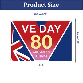 VE Day 80th Anniversary Flag,5ft x 3ft (150cm x 90cm) VE Day 80th Flag Banner Decorations with Brass Grommets (Style5)