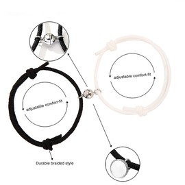 Lovers Magnetic Bracelet, Pack of 2 Lovers Bracelets, Friendship Bracelet, Rope Braided Bracelet, Couples Gifts for Lovers, Boyfriend, Girlfriend, Women, Men, Her and Him, Black, Metal