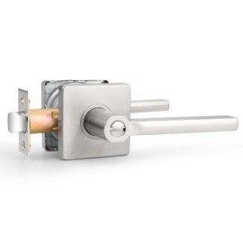 Probrico Privacy Door Handle Lockset Heavy Duty Square Interior Door Lever for Bedroom or Bathroom Reversible Keyless Handleset Door Knob Satin Nickel, 1 Pack