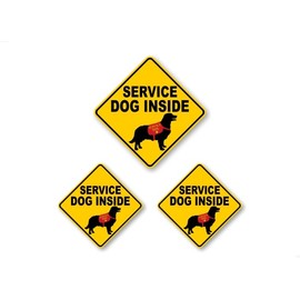 SERVICE Dog Inside 3 Decal Set Yellow Diamond Car Sticker Safety Caution On Board Vehicle Sign Trained Dog Onboard Vinyl Decals Stickers (SERVICE Dog 3 Decal Set)
