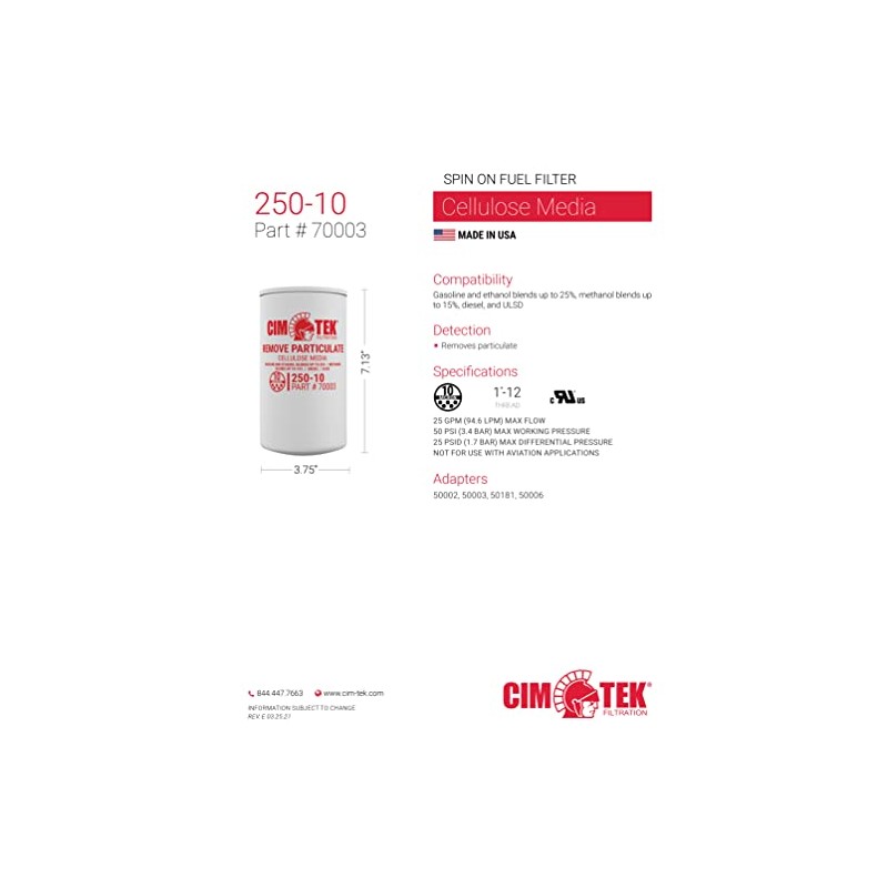 Cim-Tek 70003 10-Micron Particulate Fuel Filter - CIM250E10