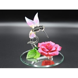 Handmade Blown Glass Hummingbird on a Red Rose - Sweet Attraction