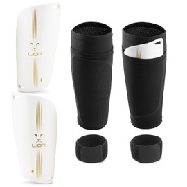 Football Shin Pads/Guards for Kids, Teens & Adults, boys & girls. 3 in 1 - Sleeve Pocket, Guard & Strap (Small)