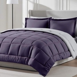 9-Piece 100%Microfiber 300 GSM Bed in a Bag Pretty Purple Comforter Set | Modern Contemporary Reversible Fluffy Soft Solid Color Pattern | Luxury Bedding Sets Wrinkle-Free Fade-Resistant - Queen Size