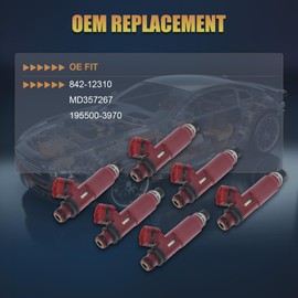 Bulubiu MD357267 Fuel Injector Fit for 2001-2002 Mitsubishi Montero 3.5L V6 Engine Fuel Injection Nozzle 6 Pcs Replace OE 842-12310 195500-3970