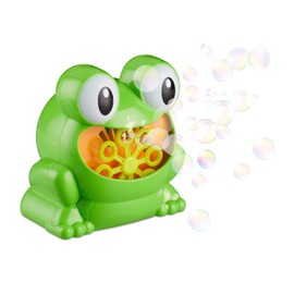 Relaxdays Frog 10024940 Bubble Machine 13 cm, Soap Bubbles for Children's Birthday Parties and Weddings, Mini Bubble Machine, Green
