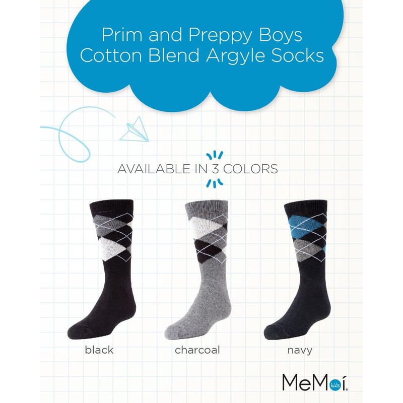 MeMoi Argyle - Calcetines de vestir para niño, Navy Mk