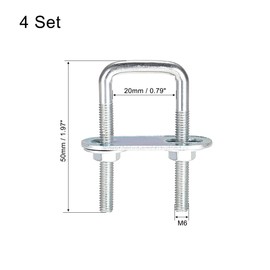 sourcing map Square U-Bolts 3/4"(20mm) Inner Width Carbon Steel M6 with Nuts, Frame Plate, Round Washers 4 Set