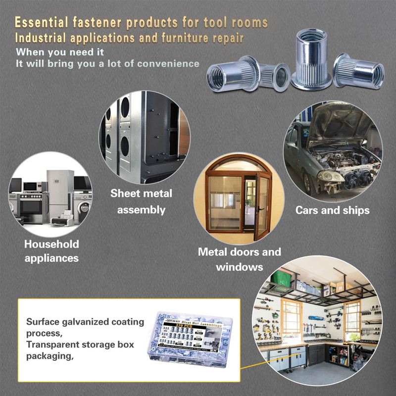 ASKWAY Rivet Nuts 370PCS, Metric Thread Rivet Nut Assembly Kit,