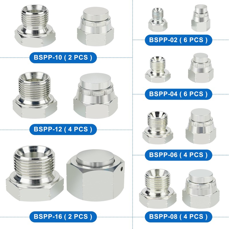 ANCIMOON 56PCS BSPP Hydraulic Hose Caps and Plugs, Size 2