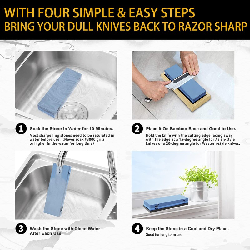 KERYE Japanese Whetstone Sharpener Set - 400/1000 3000/8000 Grit Water