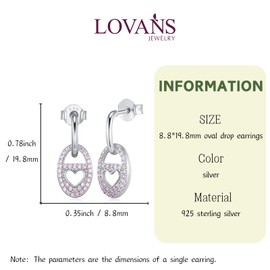 925 Sterling Silver Dangle Earrings for Women Oval Drop Earrings Pavé Pink Cubic Zirconia