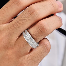SHELOVES Double Row Men‘s Wedding Rings AAAAA Cubic Zirconia Wedding Band for Men 925 Sterling Silver Sz 10